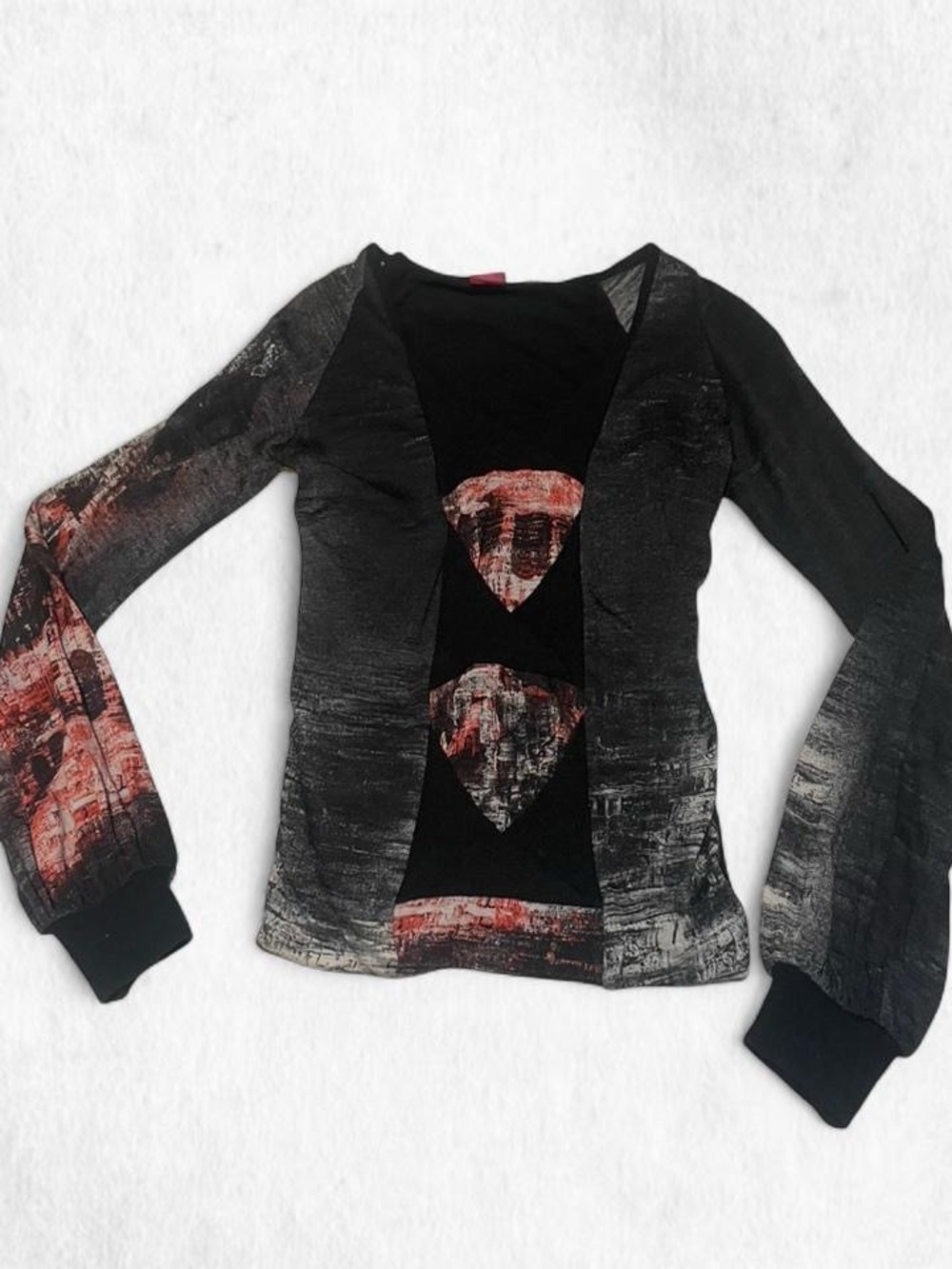 SAVE THE QUEEN black and red long sleeve top with mesh details
